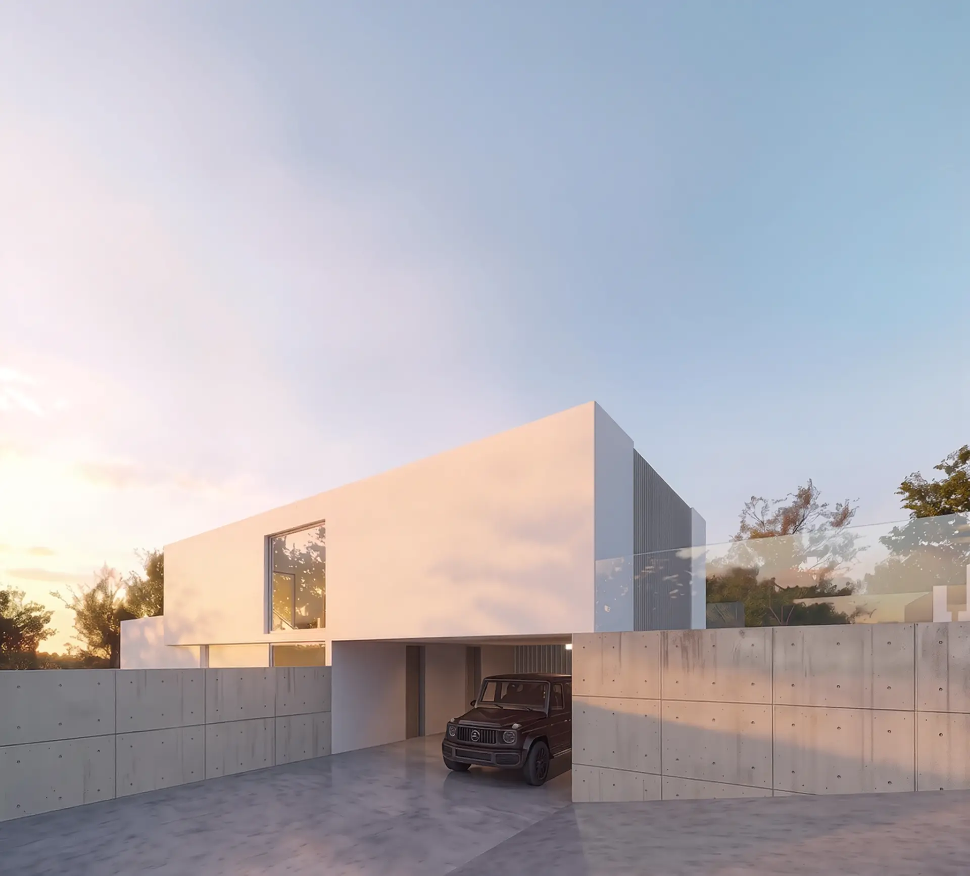 Vivienda de La Delicia al atardecer